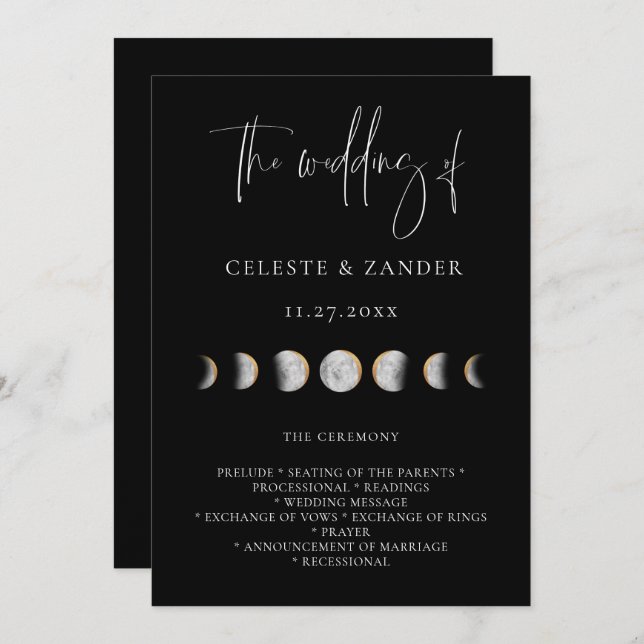 Gilded Moon Phases Wedding Program Programme (Front/Back)