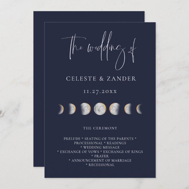 Gilded Moon Phases Wedding Programme (Front/Back)