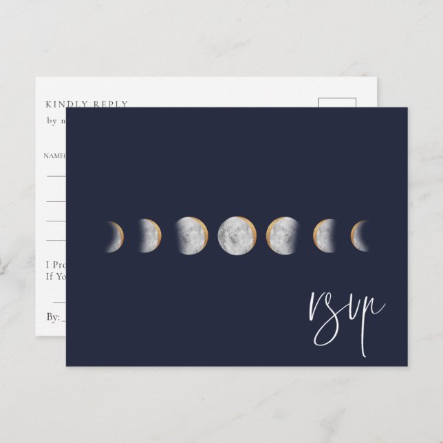 Gilded Moon Phases Wedding RSVP Song Request Invitation Postcard (Front/Back)