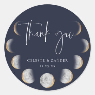 Gilded Moon Phases Wedding Thank You Classic Round Sticker