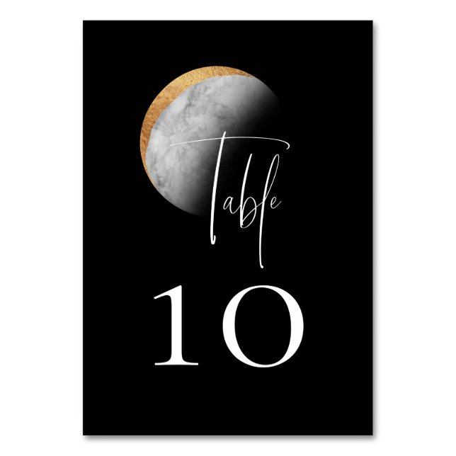 Gilded Moon Wedding Black Table Number (Front)