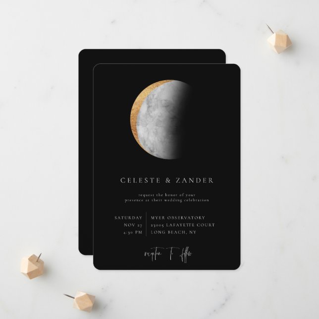 Gilded Moon Wedding Invitation (Front/Back In Situ)