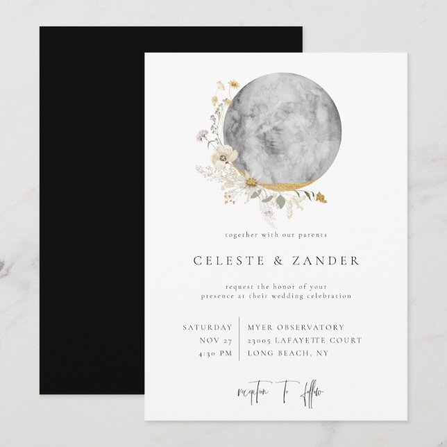 Gilded Moon Wildflower Wedding Invitation (Front/Back)