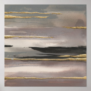 Gilded Morning Fog II Gold Abstract Print