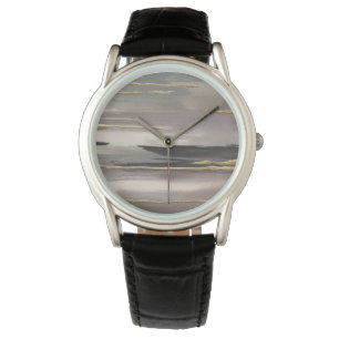 Gilded Morning Fog II Gold Abstract Print Watch