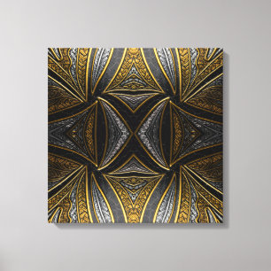 Gilded Mosaic Luxe – Black & Gold Tiled Metal Wall Canvas Print