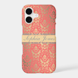 Gilded Peach Elegant Faux Shimmer Damask