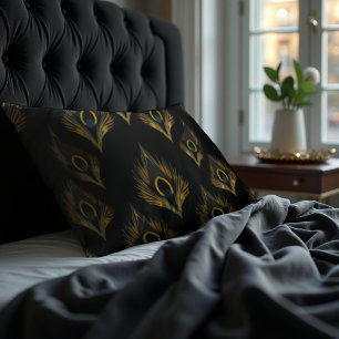 Gilded Peacock Art Deco - Luxe Deco Gold & Grey Cushion