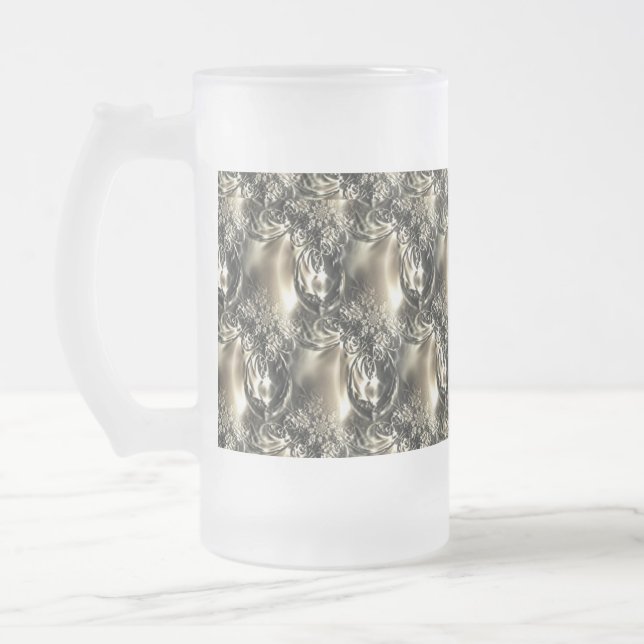Gilded  Pearls Frosted Glass Beer Mug (Left)