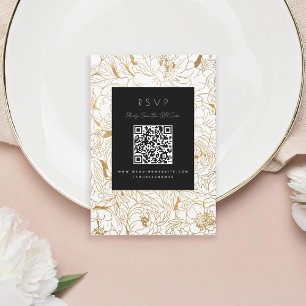 Gilded Peonies Black White Gold RSVP Card
