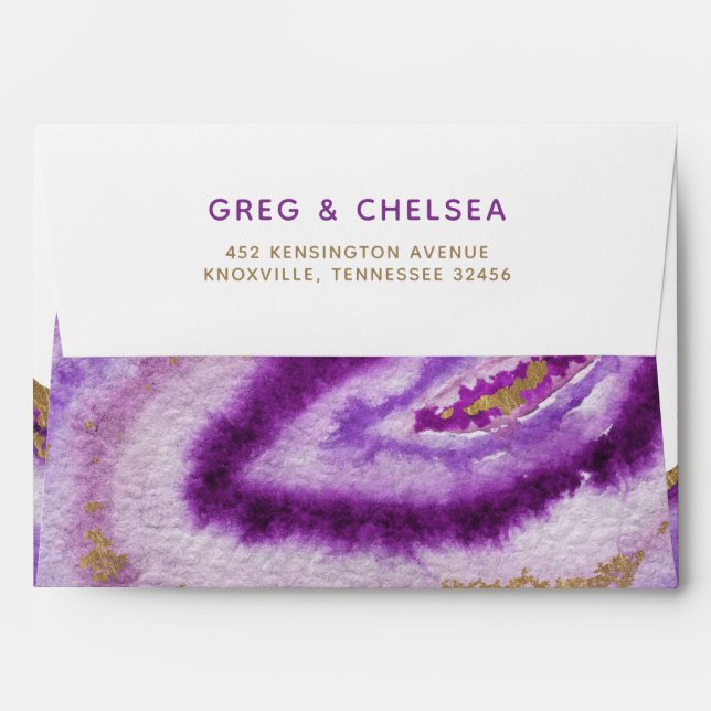Gilded Purple Agate Wedding Invitations Envelopes (Back (Top Flap))