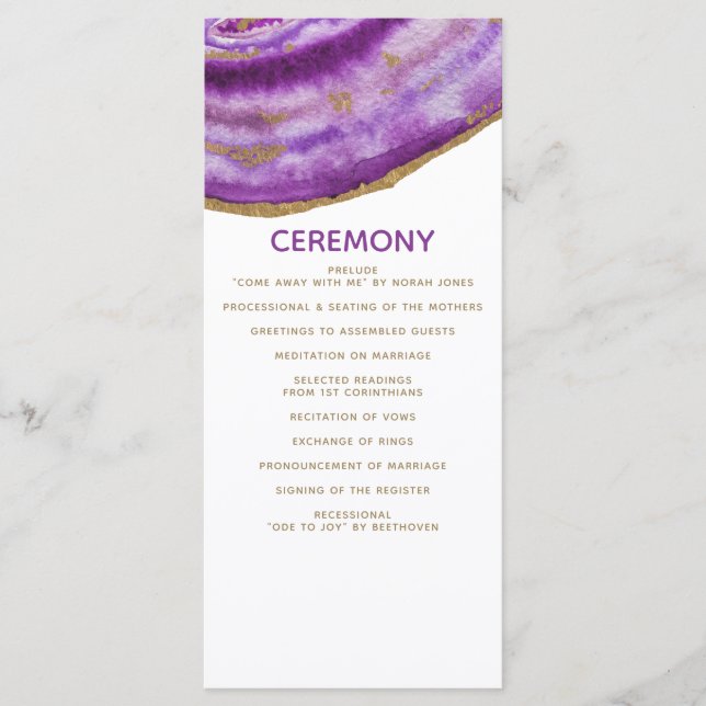 Gilded Purple Agate Wedding programs Programme (Front)