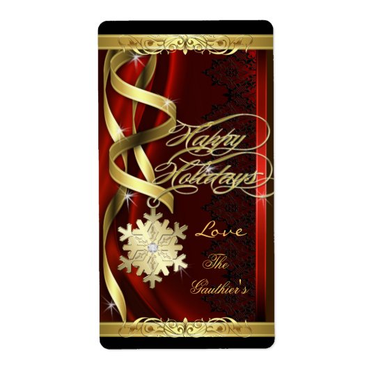 Gilded Red Snowflake Dreams Holiday Wine Label Shipping Label