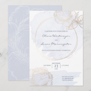 Gilded Rose Dusty Blue Watercolor Wedding Invitation