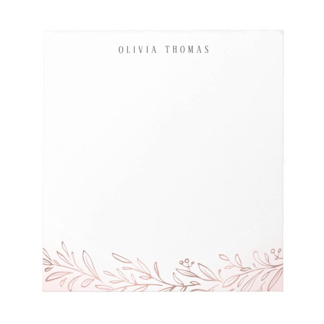 Gilded rose gold botanical personalised Stationery Notepad (Front)