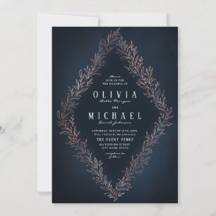 Gilded rose gold navy botanical elegant wedding invitation