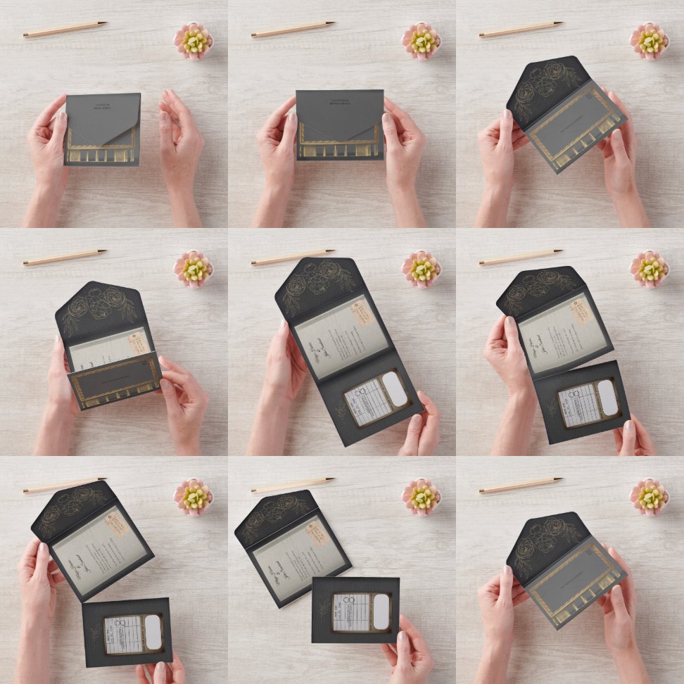 Gilded Roses Library Book Wedding Invitation