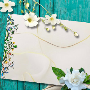 Gilded Sacred Heart Baroque Floral Elegant Wedding Envelope