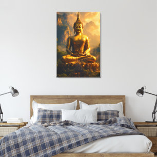 Gilded Seated Buddha Under a Sunset Sky Canvas Print