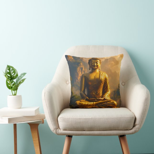 Gilded Seated Buddha Under a Sunset Sky Cushion (Chair)