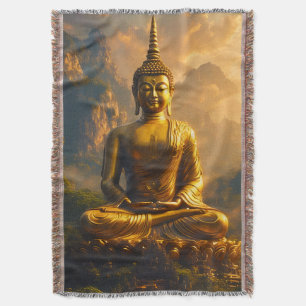 Gilded Seated Buddha Under a Sunset Sky Throw Blanket