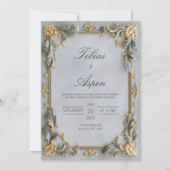 Gilded Silver Baroque Wedding Invitation (Front)