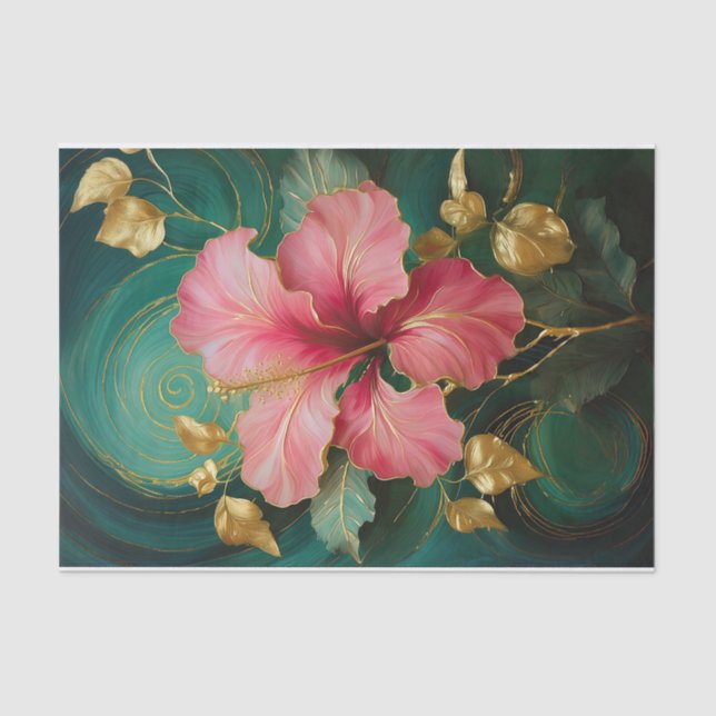 Gilded Single Pink Hibiscus Bloom, Formal Florals Tissue Paper (Front)