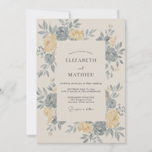 Gilded Slate Butter Peony Wedding Invitation