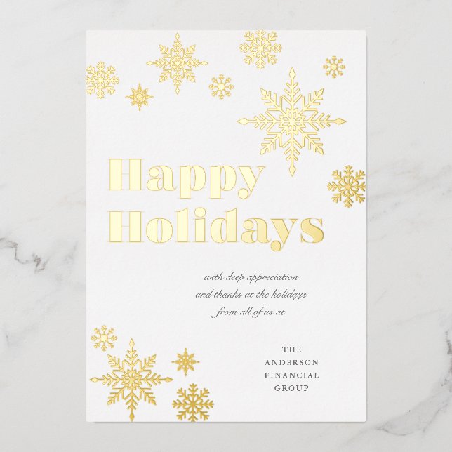 Gilded Snowflakes Business Holiday Card Gold FOIL (Front)