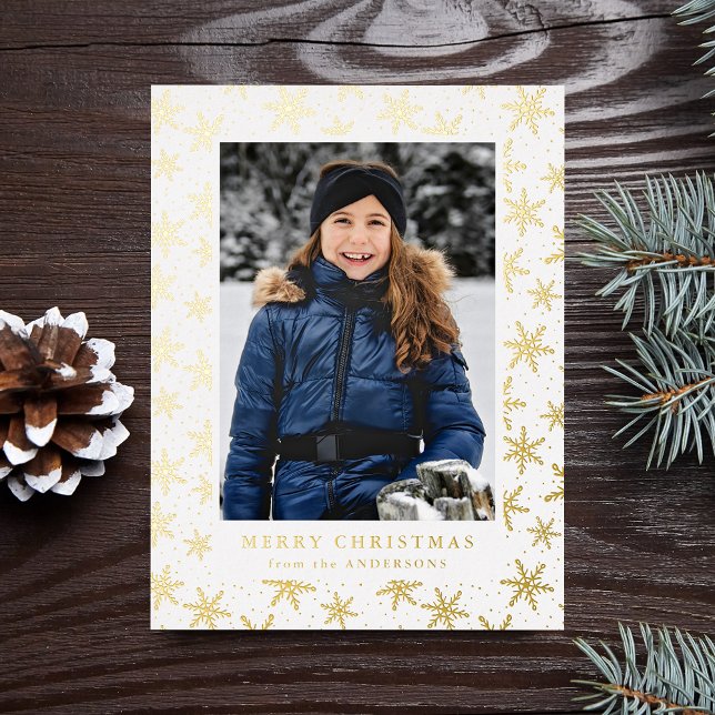 Gilded Snowflakes Photo Gold Foil Holiday Postcard (Creator Uploaded)