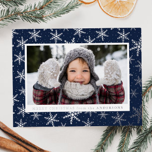 Gilded Snowflakes Photo Navy and Silver Foil Holiday Postcard