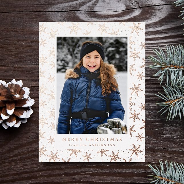 Gilded Snowflakes Photo Rose Gold Foil Holiday Postcard (Creator Uploaded)
