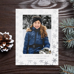 Gilded Snowflakes Photo Silver Foil Holiday Postcard