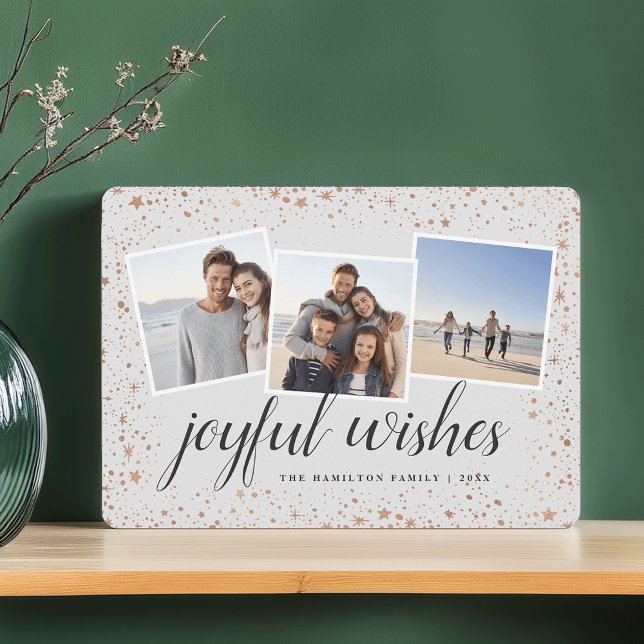 Gilded Stars | Rose Gold Photo Collage Holiday Card (Creator Uploaded)