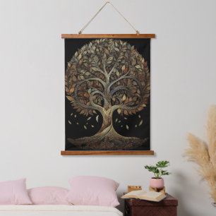 Gilded Strand Fibonacci Tree Hanging Tapestry