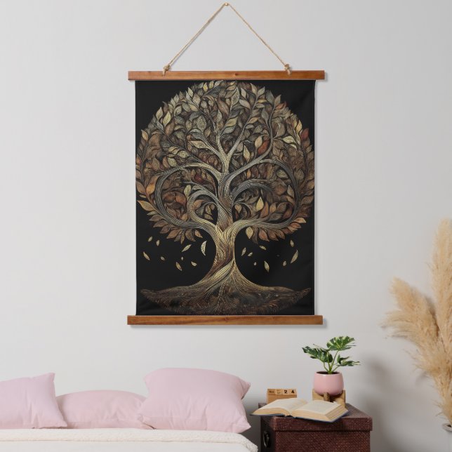 Gilded Strand Fibonacci Tree Hanging Tapestry (Bedroom)