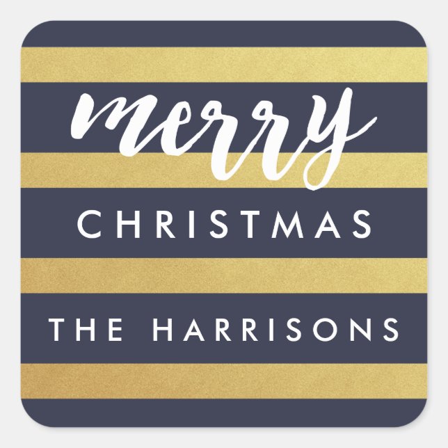 Gilded Stripes Personalised Holiday Stickers (Front)