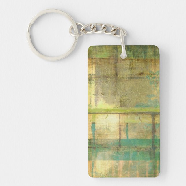 Gilded Turquoise and Green Abstract Painting Key Ring (Front)