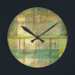 Gilded Turquoise and Green Abstract Painting Round Clock<br><div class="desc">An abstract painting by Jennifer Goldberger that utilises shades of gilded turquoise and green to create a warm,  familiar feeling. A nice stroll through the woods during the spring or summer would yield some of these same colours. Bring the gift of nature to your home by purchasing this piece!</div>