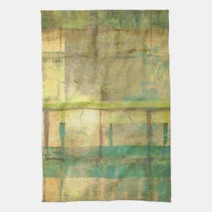 Gilded Turquoise and Green Abstract Painting Tea Towel