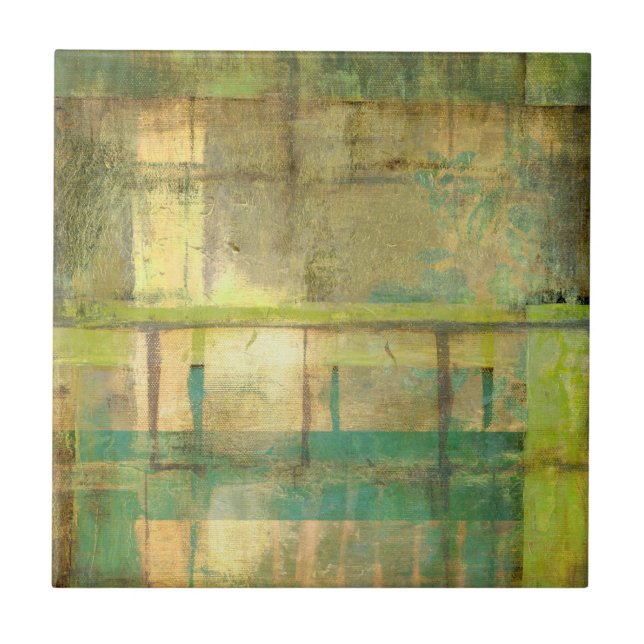 Gilded Turquoise and Green Abstract Painting Tile (Front)