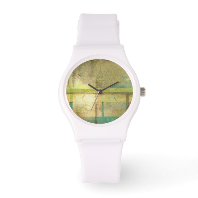 Gilded Turquoise and Green Abstract Painting Watch (Front)