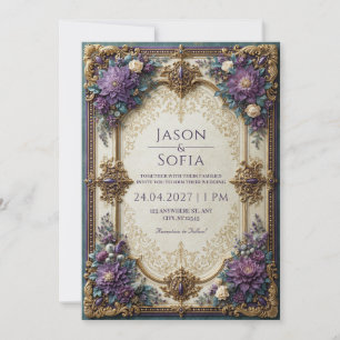 Gilded Violet Floral Wedding Invitation