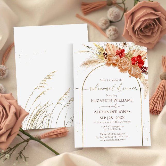 Gilded Watercolor Boho Wedding Rehearsal Dinner Invitation (Creator Uploaded)