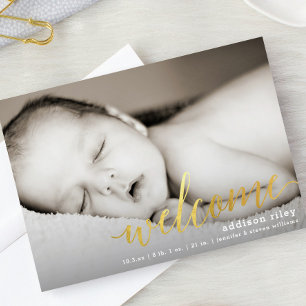 Gilded Welcome Faux Gold   Birth Announcement