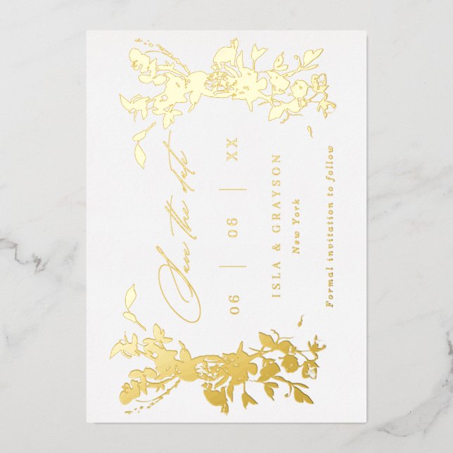 Gilded Wildflowers Wedding Save The Date Gold (Front)