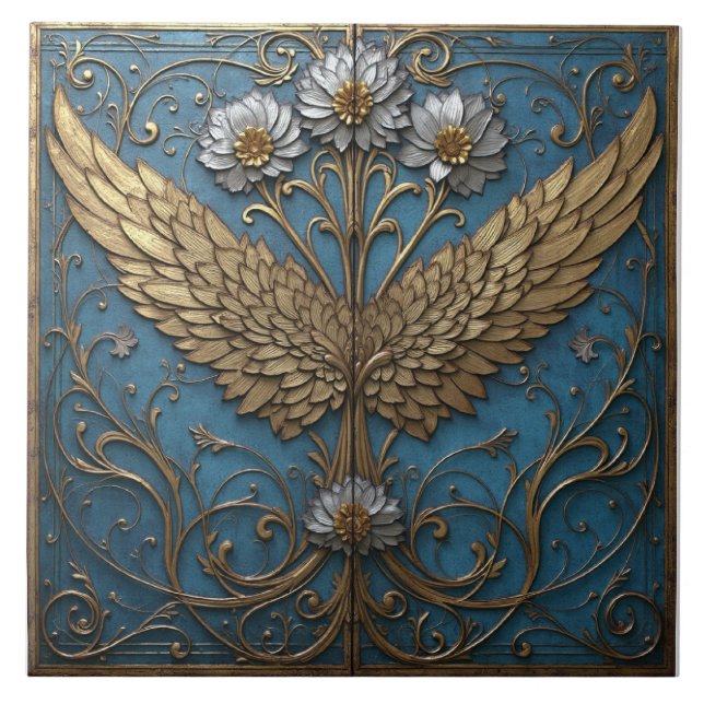 Gilded Winged Floral Tile (Front)