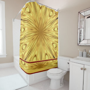 Gilded Zenith: Crimson & Gold Molten Swirl Luxury  Shower Curtain