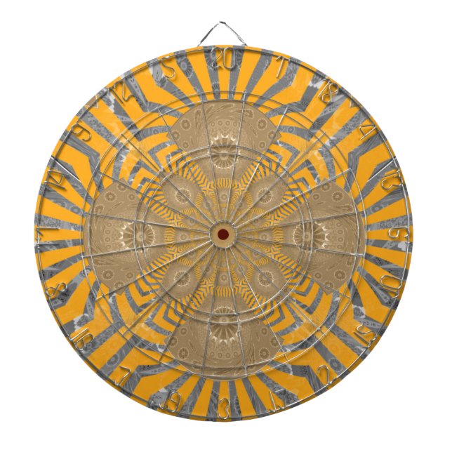 Gilded Zephyr: Elegance in Golden Yellow & Chrome Dartboard (Front)