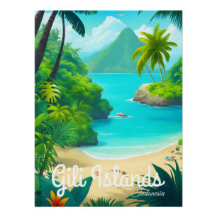 Gili Islands Indonesia Beach Travel Poster